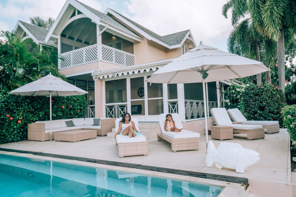 sitting outside the villa at four seasons Nevis